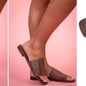 Free People Brown Leather Slide Sandals Size 39